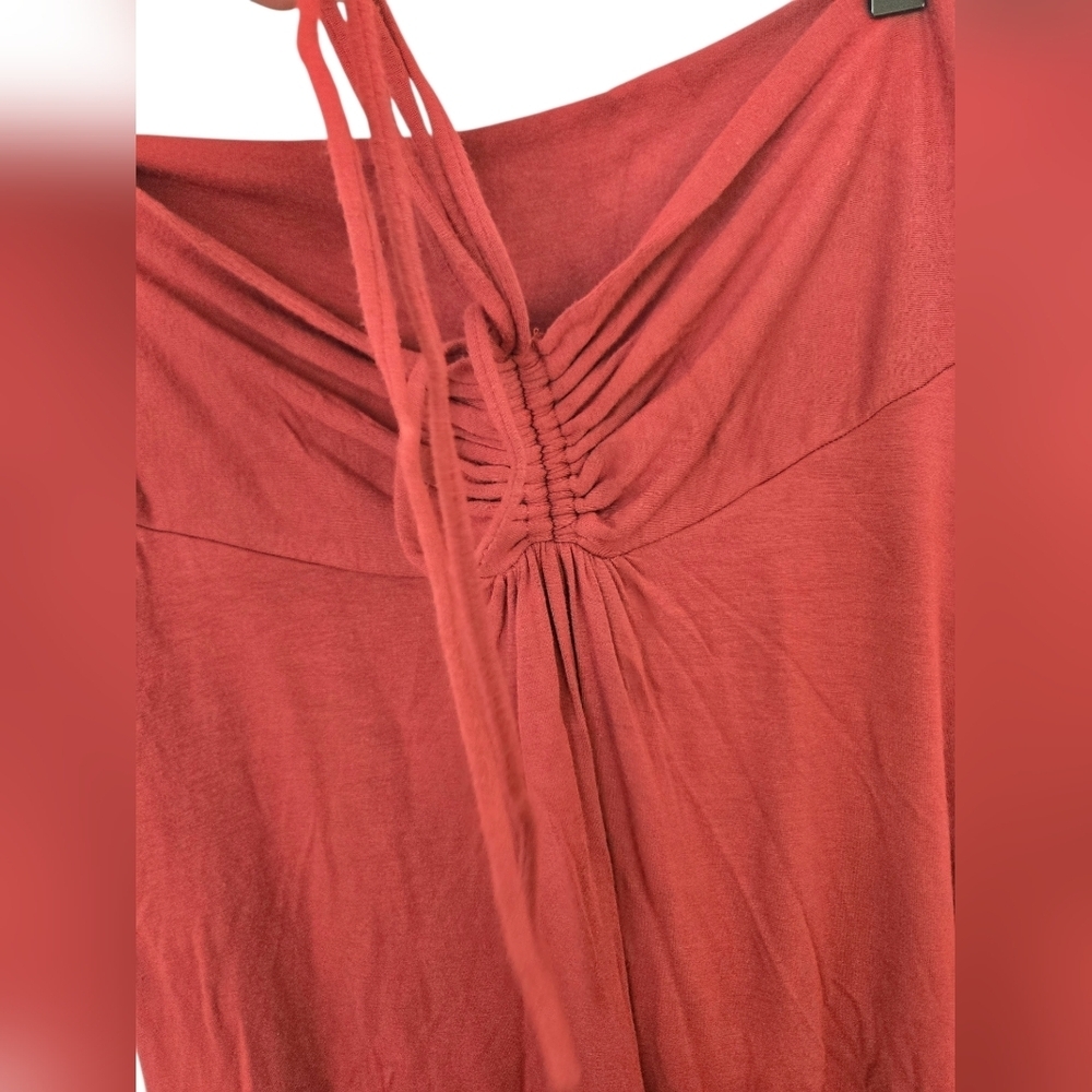 Sworn Virgen Vintage Rust Red Tie Front Skirt Size Large Flowy Boho Midi Stretch - Picture 2 of 4